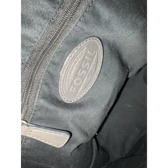 Vintage FOSSIL Genuine Grey/Black/Tan Leather Tote Shoulder Office Handbag - Picture 6 of 6